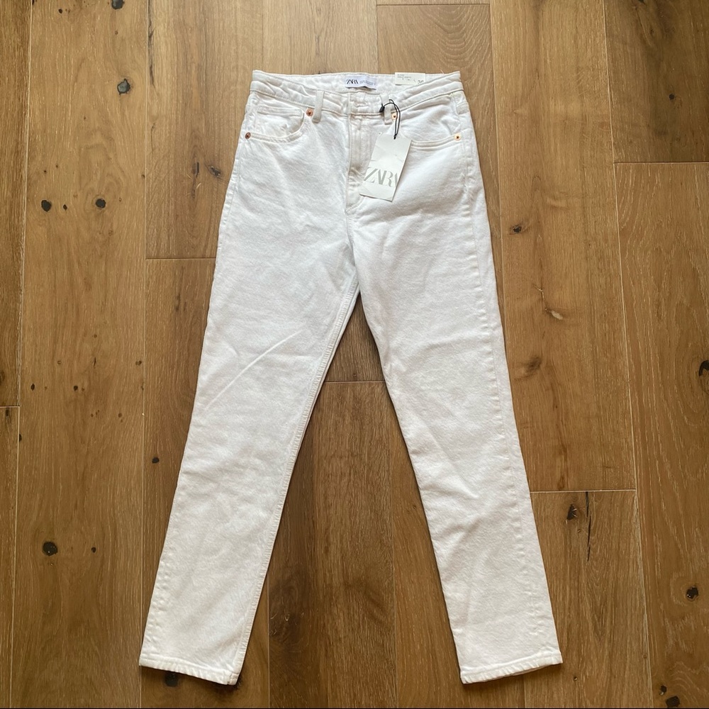 ZARA High Rise Ankle Length Slim White Jeans Size 4